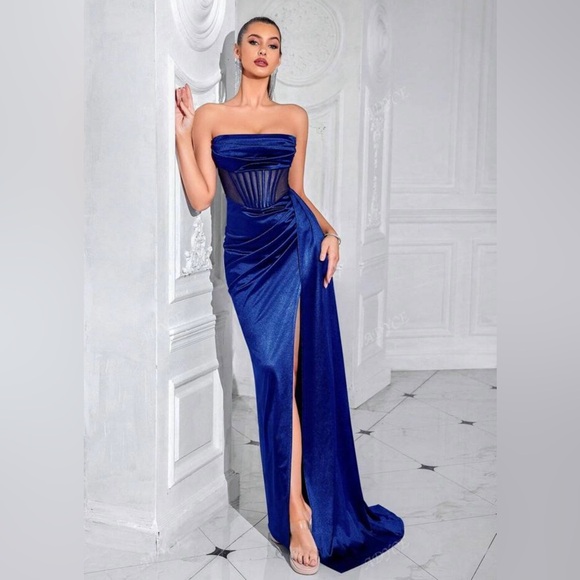 Women's Strapless Elegant Formal Evening Prom Gown, For Wedding Guest - Picture 7 of 11